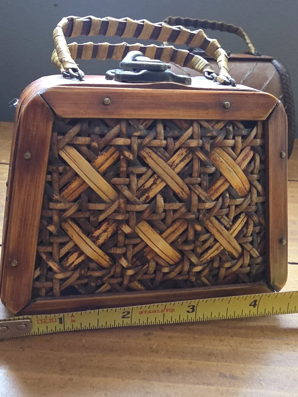 Adorable Small Handwoven Brown Wicker Box Handbags - Pair